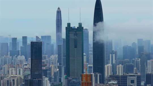 航拍深圳城市建筑群雨后云海