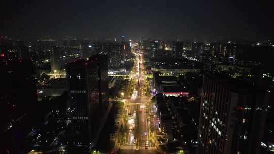 杭州滨江区城市街道夜景航拍