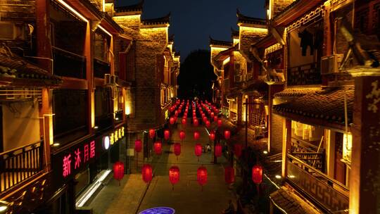 4K航拍湘西州吉首乾州古城夜景