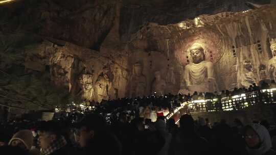 洛阳龙门石窟世界文化遗产文物旅游夜景