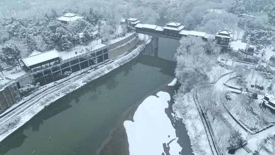 航拍洛阳王城公园雪景视频素材模板下载