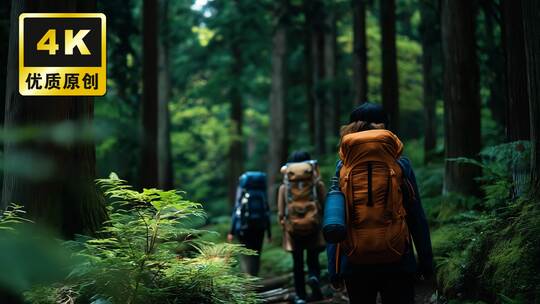 徒步森林户外露营户外冒险旅游自然风景