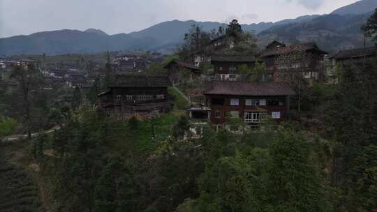 贵州黔东南雷山县雀鸟苗寨传统民居航拍风光