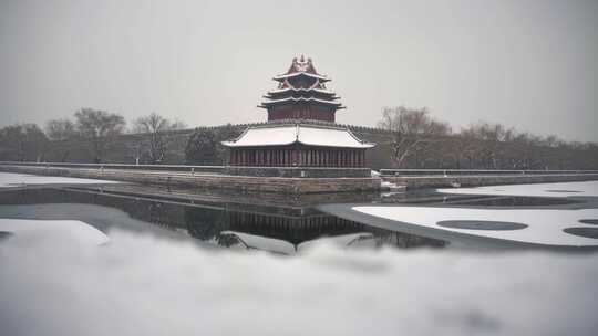 冬季下雪的北京故宫角楼