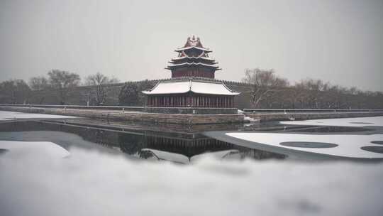 冬季下雪的北京故宫角楼视频素材模板下载