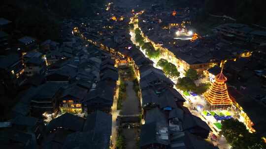 贵州肇兴侗寨夜景航拍