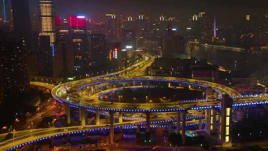 上海市黄浦区黄浦江南浦大桥桥梁夜晚夜景车