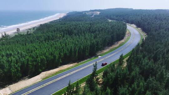 航拍风车环海公路