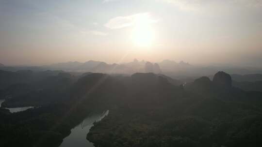 广东韶关丹霞山5A景区日出日落晚霞航拍