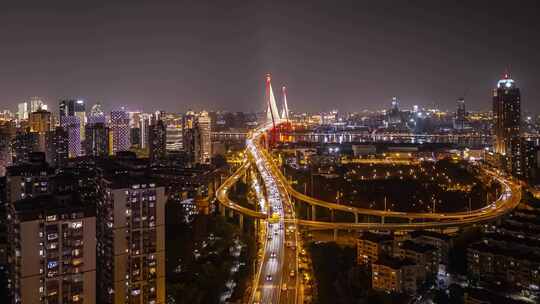 4k延时航拍上海杨浦大桥夜景