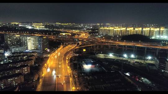 航拍城市夜景-城市夜晚车水马龙