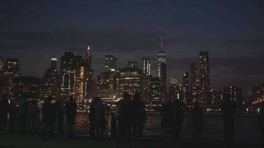 人们在海边欣赏夜景