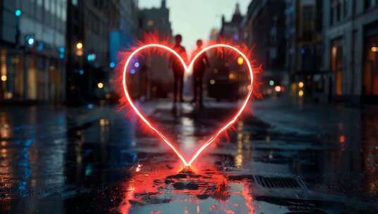 城市街道心形光影特效画面