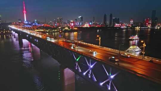 武汉市黄鹤楼夜景航拍延时摄影