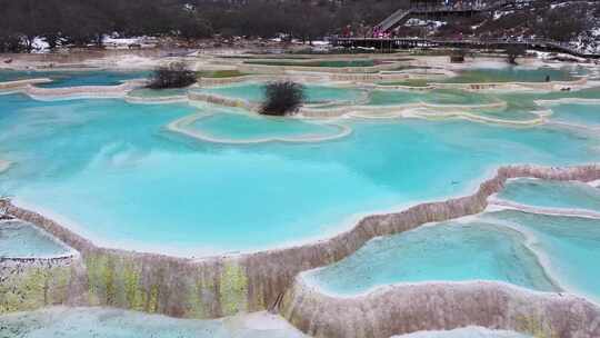 4K航拍四川九寨沟黄龙景区五彩池