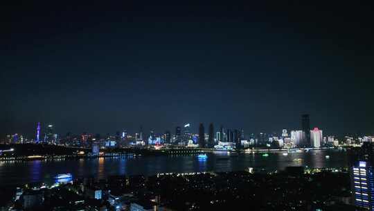 武汉夜景航拍长江两岸夜景城市夜晚建筑风光