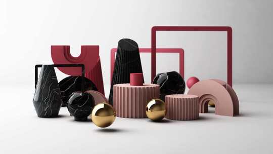 最小场景与讲台和抽象背景。金色和柔和的彩