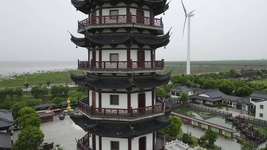 上海奉贤东海观音寺4K航拍原素材