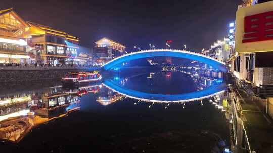 郴州网红景点裕后街河水游船夜景视频素材模板下载