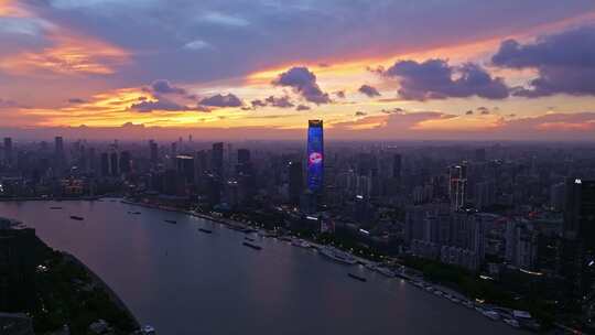 航拍上海陆家嘴高金融中心密集高楼群夜景