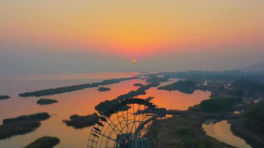 苏州太湖湖滨国家湿地日落航拍02视频素材模板下载