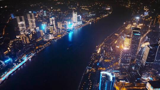 黄浦江夜景航拍视频素材模板下载