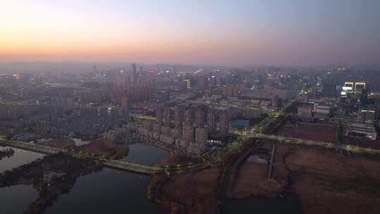 杭州滨江区白马湖城市夜景航拍