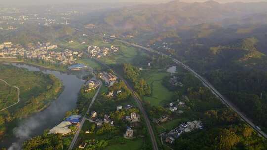乡村田野河流公路航拍