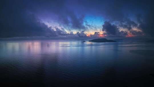 海岛云海日出海岸线海浪航拍旅拍素材潮汐