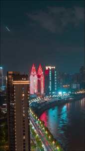 重庆_南滨路_长江夜景_重庆双子塔