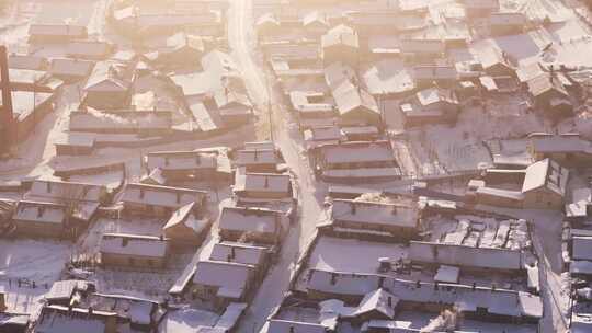 东北雪乡，雪后的日出乡村俯瞰全景