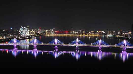 江西南昌赣江朝阳大桥夜景航拍