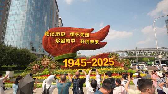 市民拍摄纪念主题花卉景观