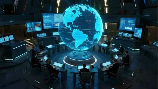 科技感未来指挥中心全球战略概念动画