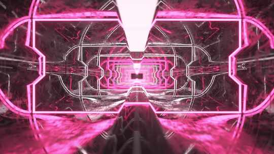 用霓虹灯飞过红色隧道的未来派动画