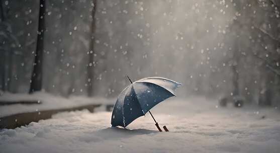 一把伞在雪地中意境