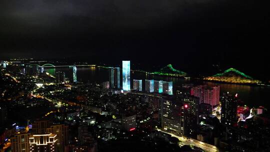 城市航拍湖北宜昌城市夜景万家灯光视频素材模板下载