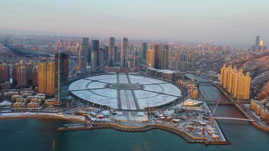 大连 冬天 下雪 雪景城市 冬天航拍