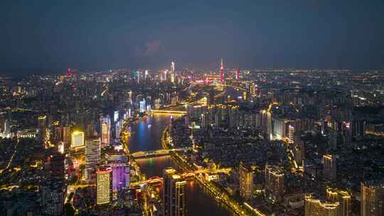 广州珠江夜景航拍延时视频素材模板下载