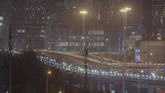 城市夜景空镜 深夜车流 北京三环车流