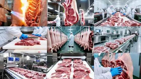 现代化猪肉屠宰加工生产流程高清在线视频素材下载