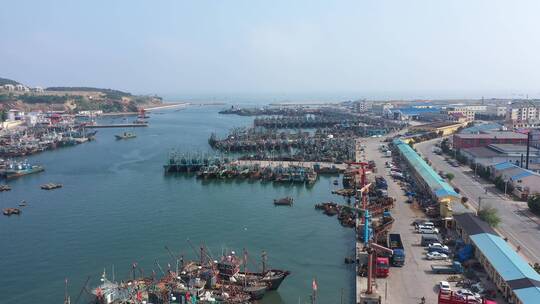 航拍大连旅顺龙王塘渔港视频素材模板下载