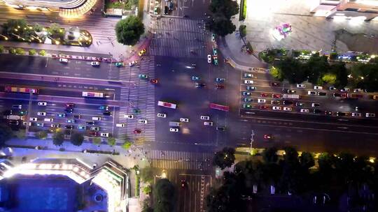 城市十字路口 街道夜景航拍