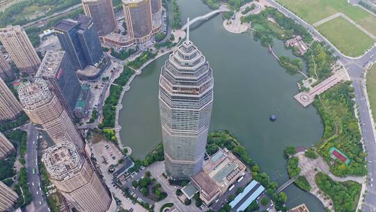 航拍俯视绍兴世茂风光,鸟瞰梅龙湖公园风景