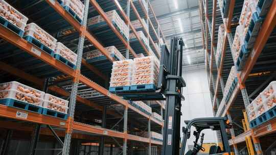 仓库叉车搬运货物场景