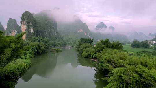 航拍桂林山水日出云海风光