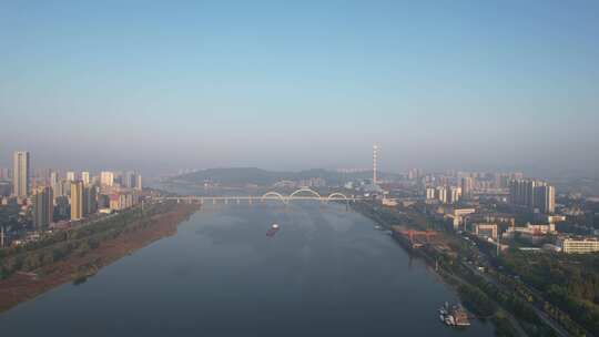 湖南株洲湘江两岸城市建设风光带航拍