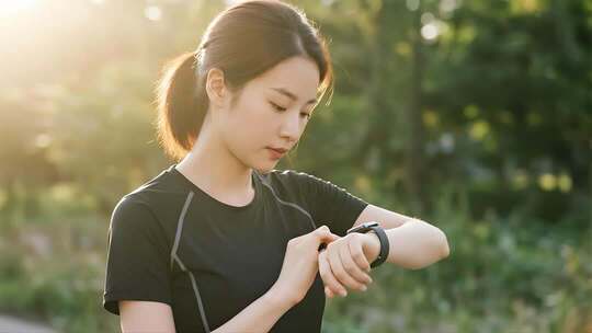 女孩户外跑步智能穿戴健康生活视频