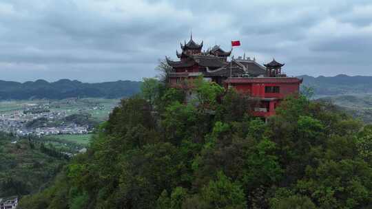 贵州安顺市云峰屯堡云鹫寺航拍风光