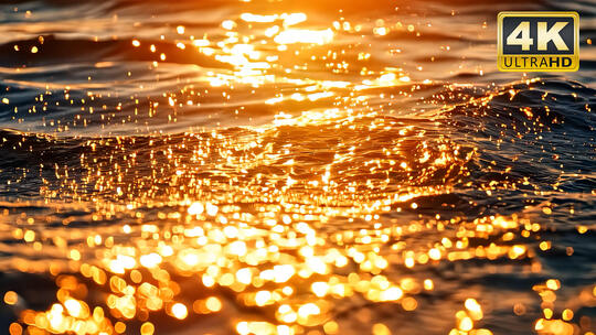 波光粼粼海浪浪花拍打扑向海岸岸边逆光特写